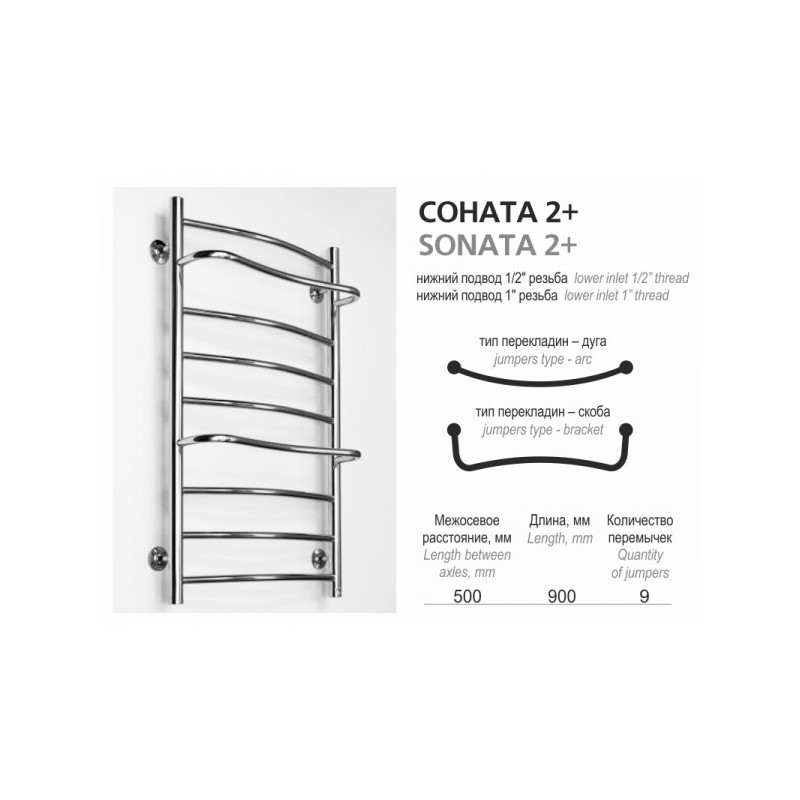 Размеры полотенцесушителей Ростела Соната 2+