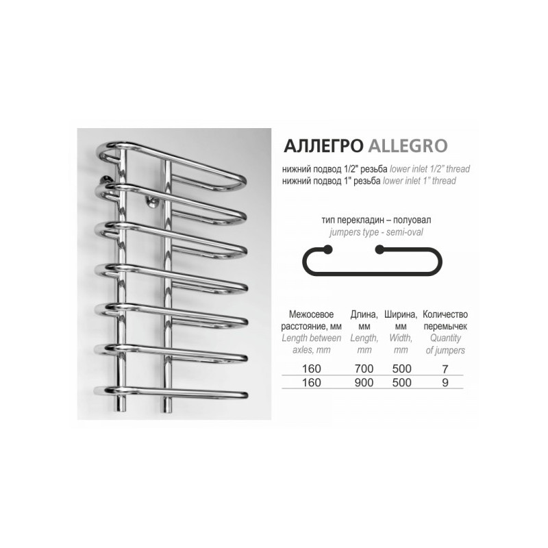 Размеры полотенцесушителей Ростела Аллегро