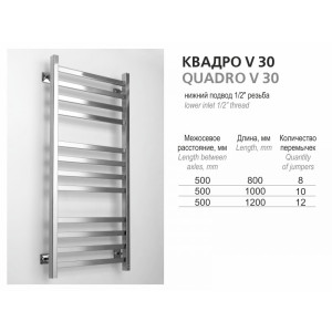 Размеры полотенцесушителей Ростела Квадро V 30