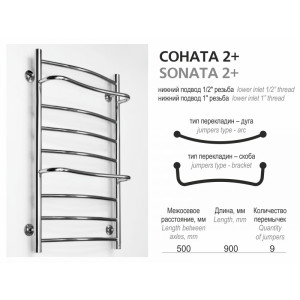 Размеры полотенцесушителей Ростела Соната 2+