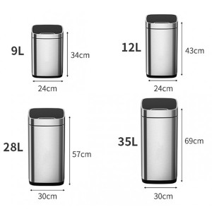 Сенсорное мусорное ведро JAVA Rome 12L Matt Steel размеры