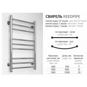 Полотенцесушитель Ростела Свирель V 500х1000/10 НП (1/2") размер