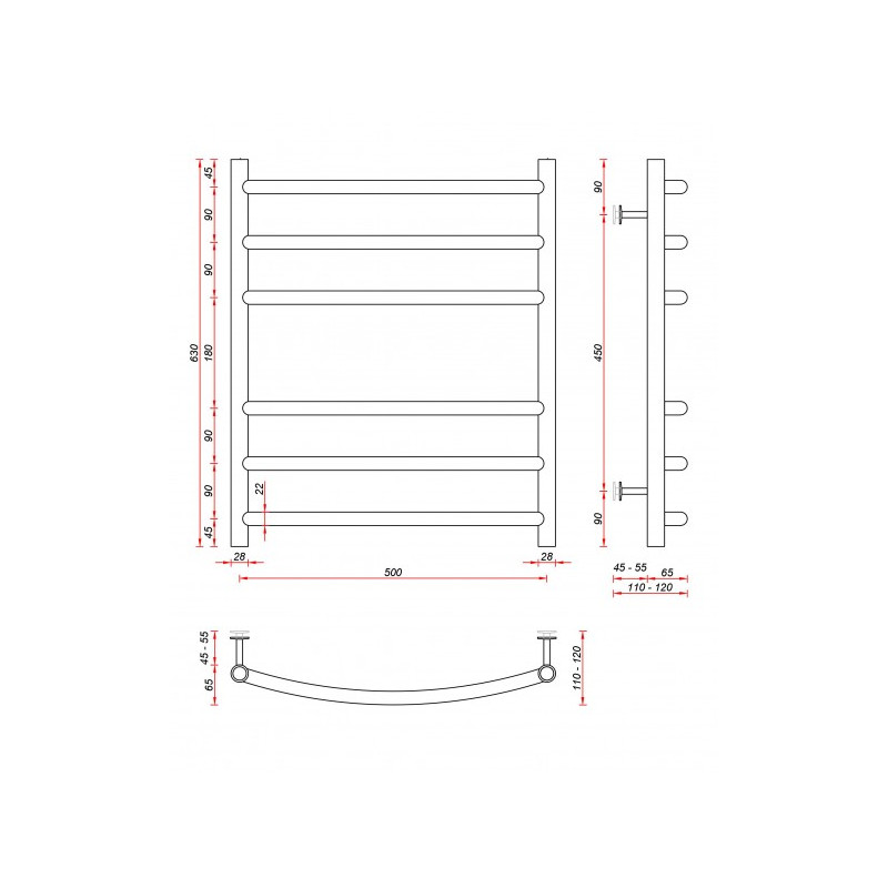 Полотенцесушитель Fincopper FCB 500х630 БП (1/2") черный размер