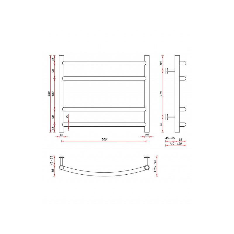 Полотенцесушитель Fincopper FC 500х450 НП (1/2") черный размер