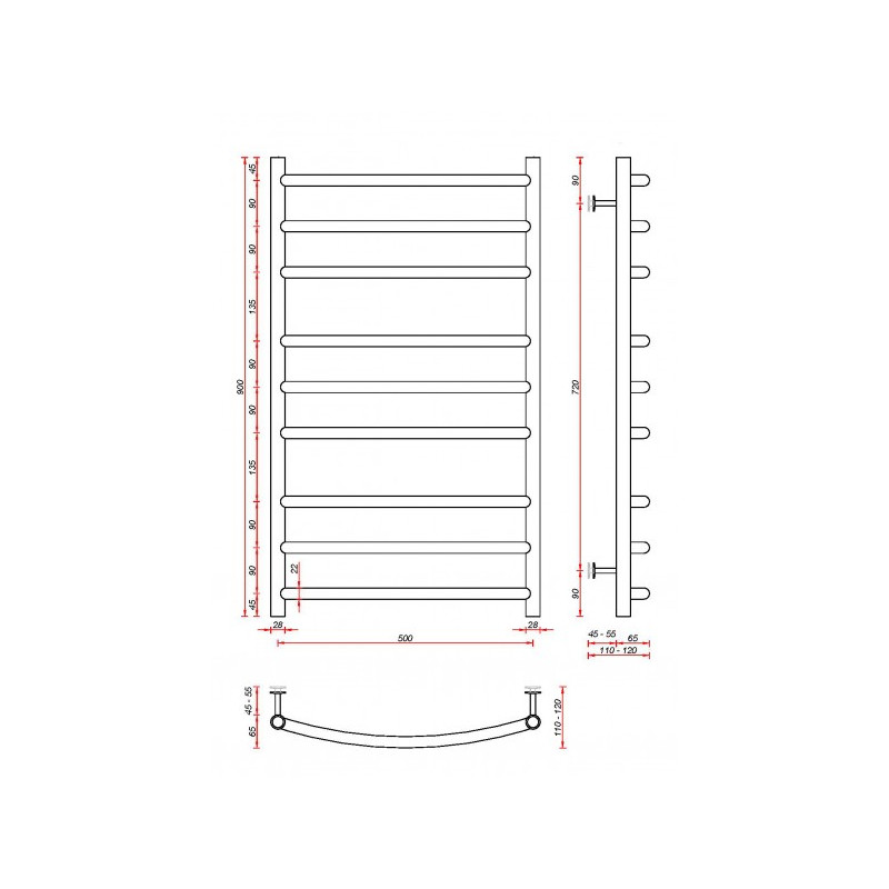Полотенцесушитель Fincopper FC 500х900 НП (1/2") черный размер