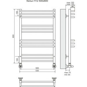 Размеры полотенцесушителя Terminus Кельн П12 500х800