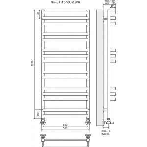 Размеры полотенцесушителя Terminus Линц П15 500x1200