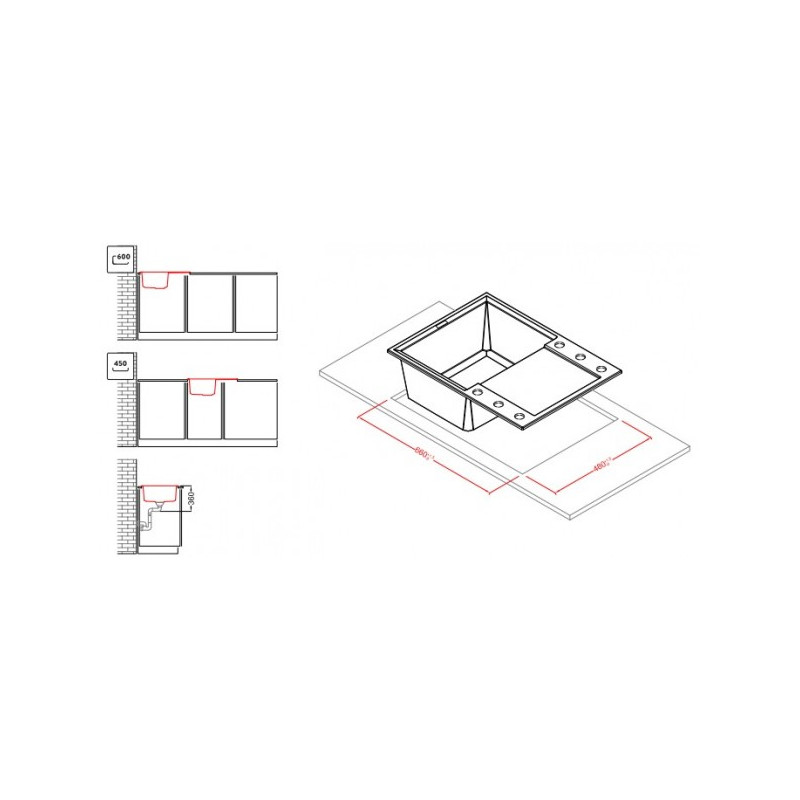 Кухонная мойка Elleci Easy 135 M78 Espresso - схема и размер