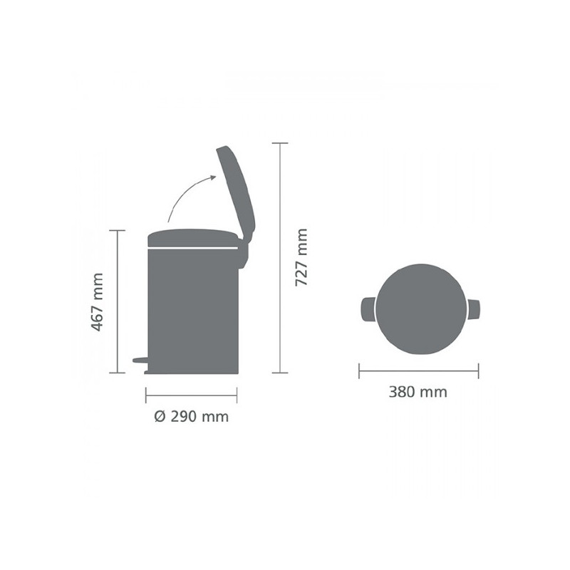 Размеры мусорного ведра Brabantia Pedal Bin NewIcon 20 л