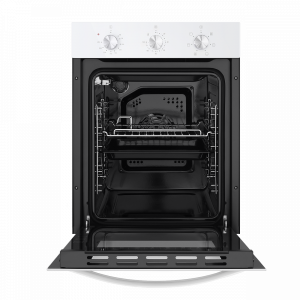 Электрический духовой шкаф Maunfeld EOEC.516W White с открытой дверью и противнем