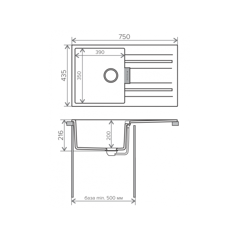 Кухонная мойка Tolero Loft TL-750 черный, размеры