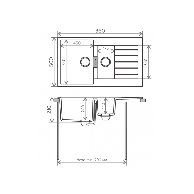 Кухонная мойка Tolero Loft TL-860 белый, размеры