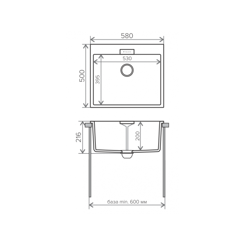 Кухонная мойка Tolero Loft TL-580 серый металлик, размеры