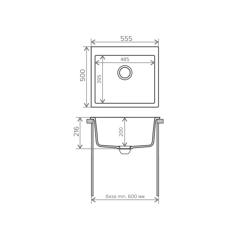 Кухонная мойка Tolero R-111 серый металлик, размеры