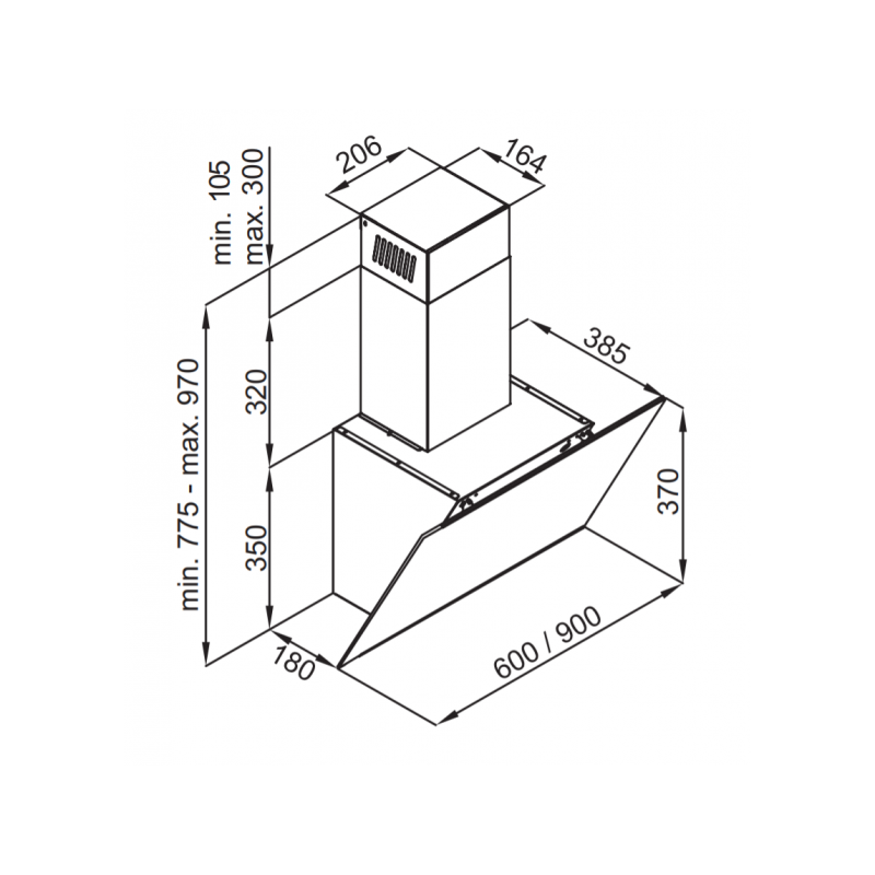 Размеры вытяжки Maunfeld Aurora 90 Black