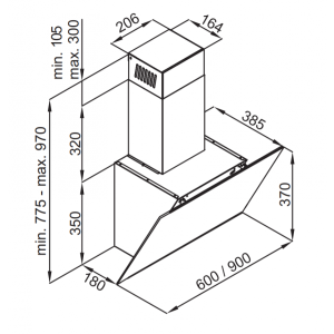 Размеры вытяжки Maunfeld Aurora 90 Black