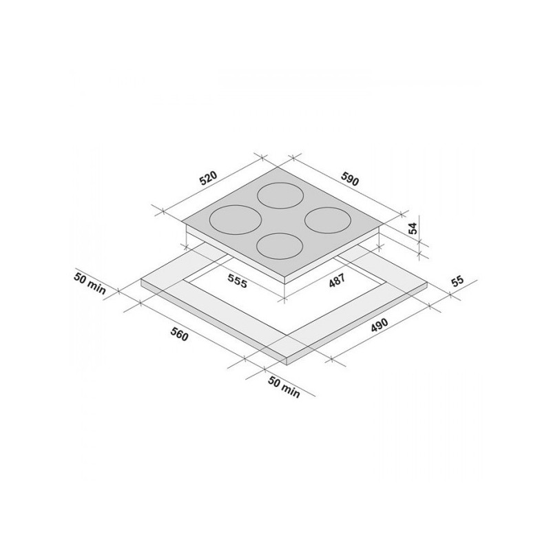 Индукционная варочная панель Krona Meridiana 60 White - схема с размерами