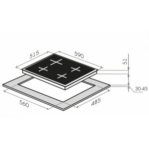 Газовая варочная панель HOMSair HGG646BK Black - схема с размерами