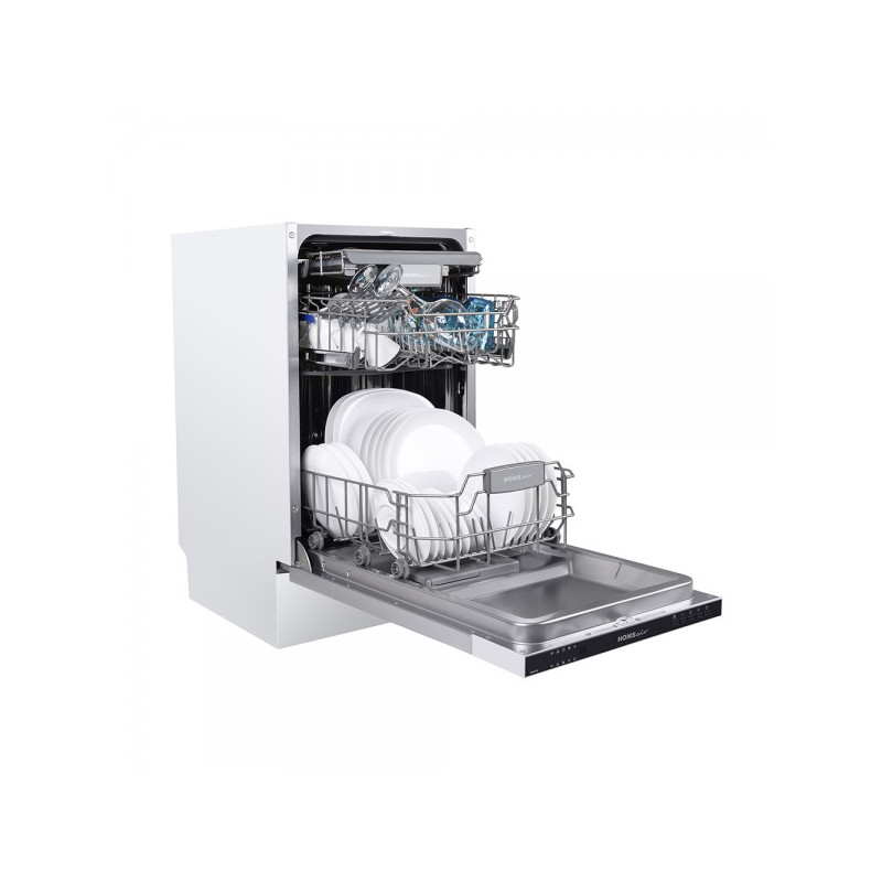 Вид сбоку загруженной посудомоечной машины HOMSair DW47M