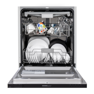 Посудомоечная машина HOMSair DW67M с открытой дверцей и загруженной посудой