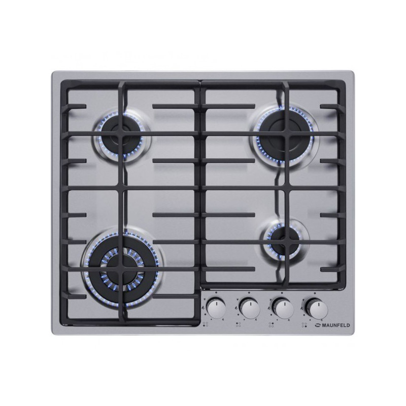 Газовая варочная панель Maunfeld EGHS.64.63CS/G Inox со включенными конфорками