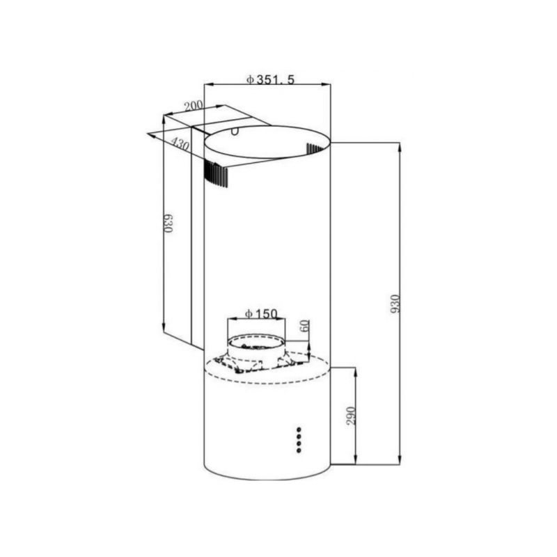 Размеры вытяжки HOMSair ART 1050WL 35 Black