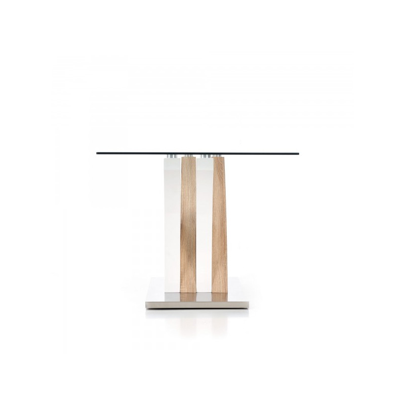Вид сбоку стола Halmar Vilmer прозрачный/белый/дуб сонома
