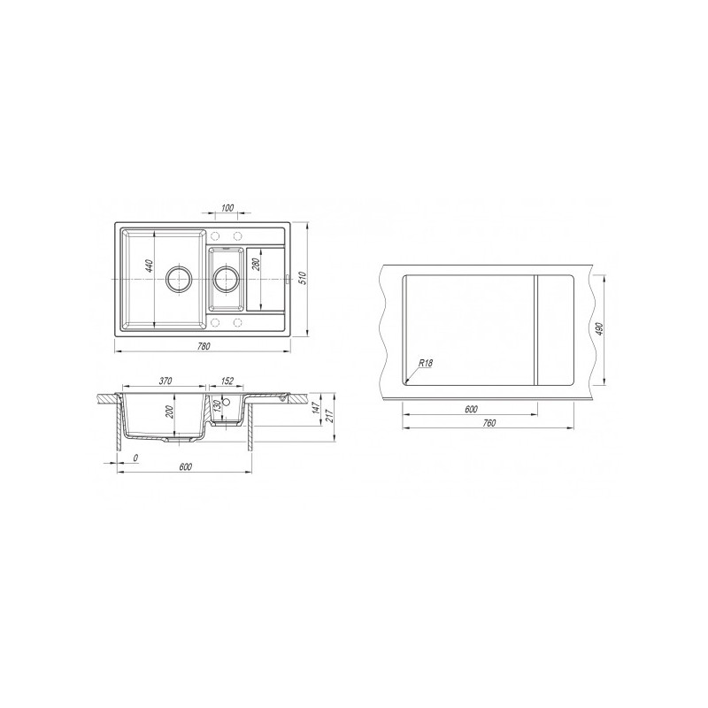 Размеры моек Florentina Липси 780К