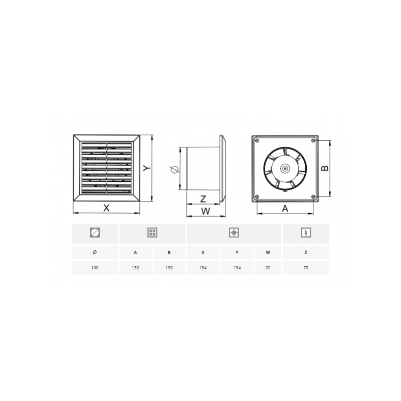 Вытяжной вентилятор Awenta Classic WC100W - схема с размерами