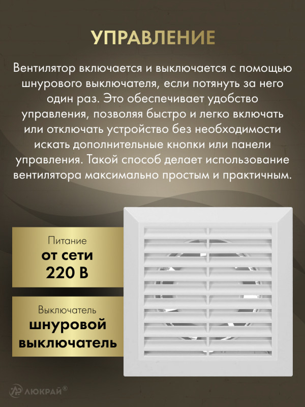 Вытяжной вентилятор Awenta Classic WC100W управление
