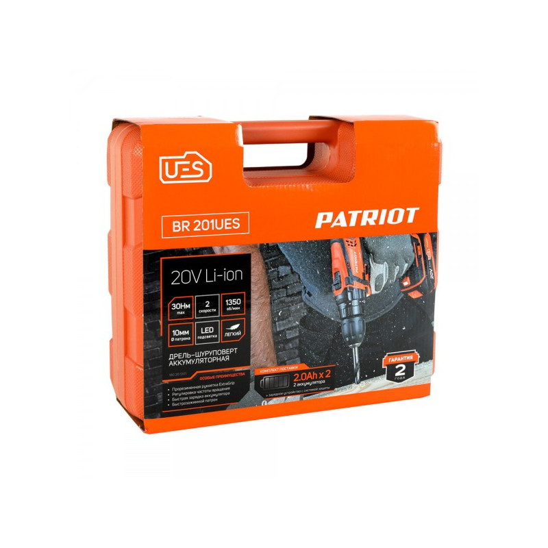 Дрель-шуруповерт Patriot BR 201UES 180201201 в упаковке
