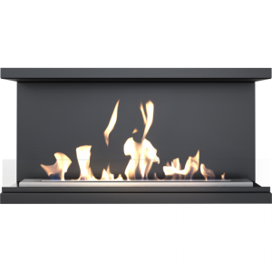 Вид спереди биокамина Kratki X-RAY черный (с сертификатом TUV) с огнем