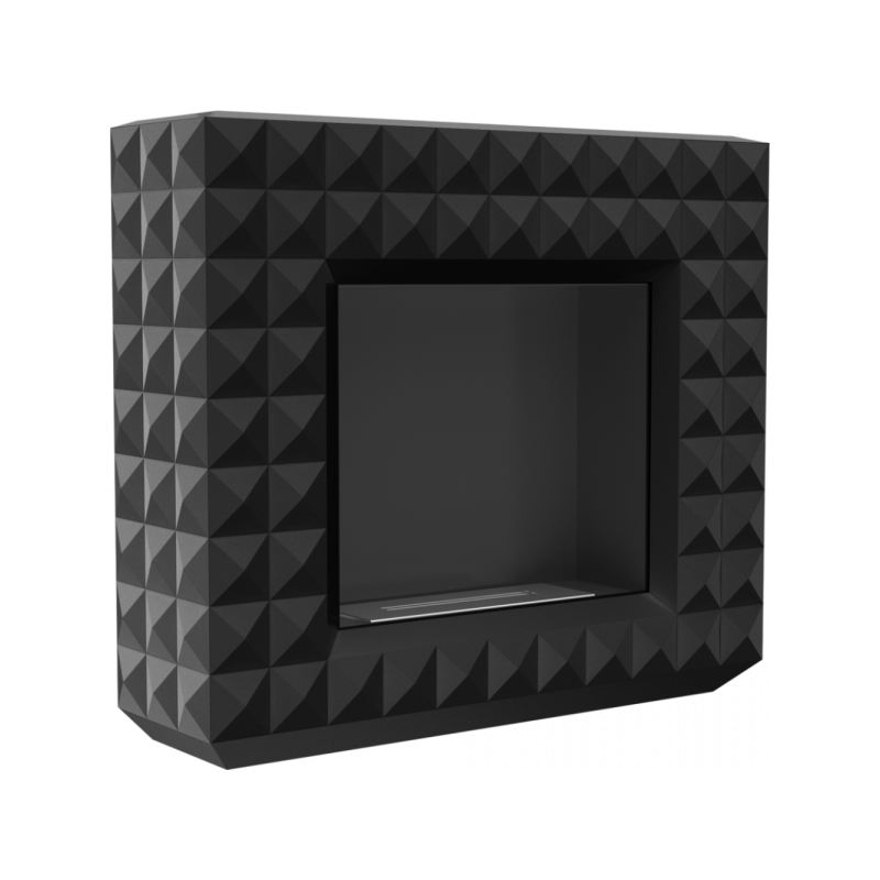 Вид слева биокамина Kratki Egzul черный (с сертификатов TUV)