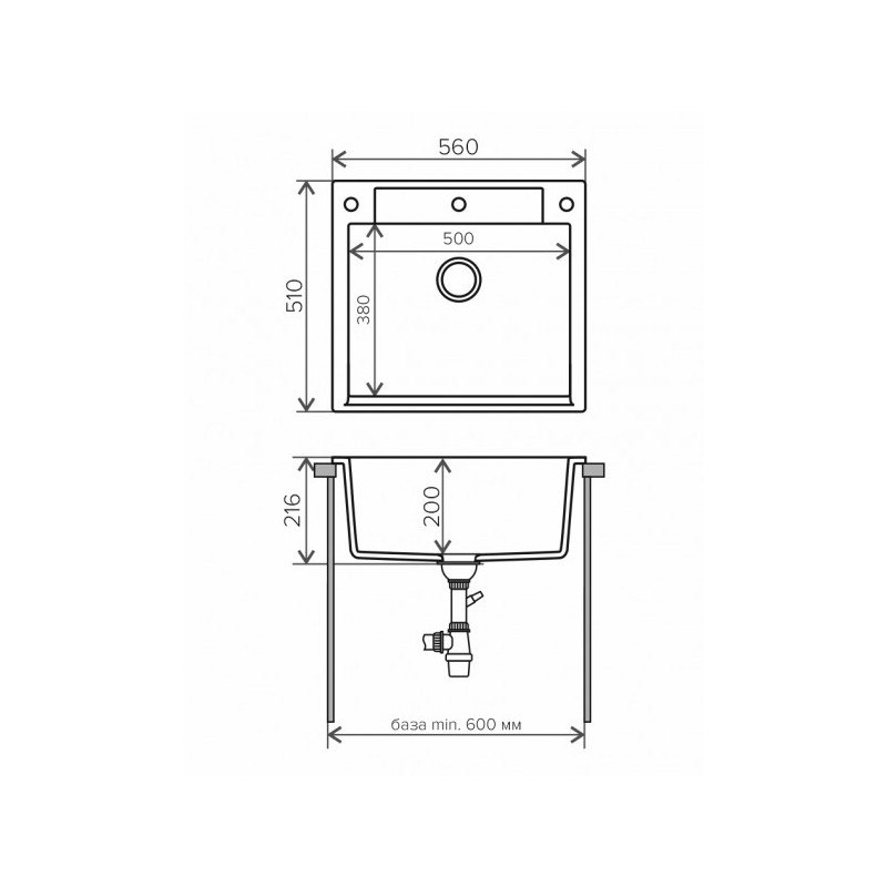 Кухонная мойка Polygran Argo-560 белый хлопок размеры
