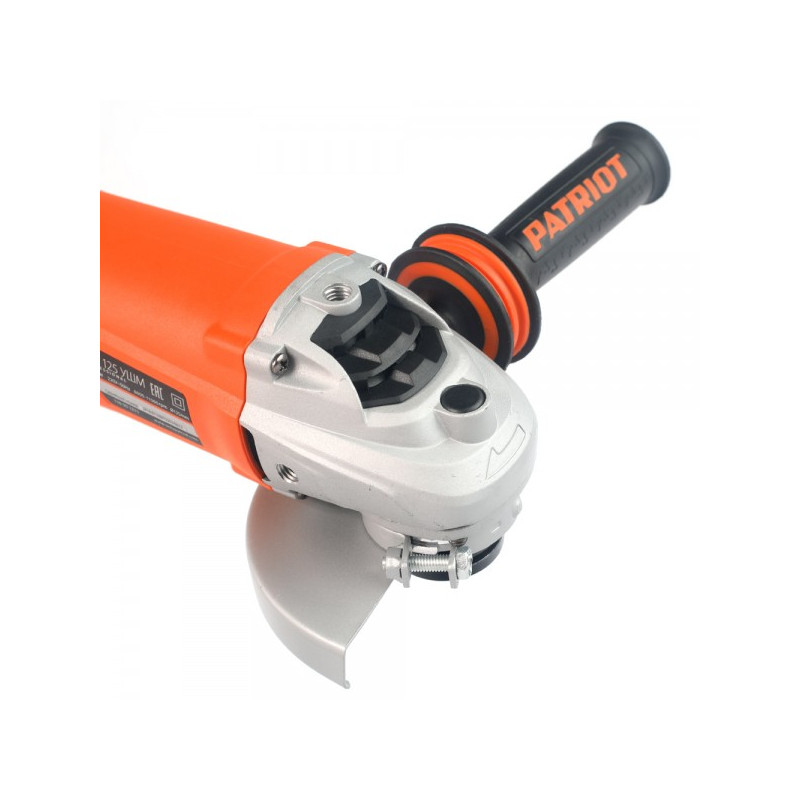 Угловая шлифмашина Patriot AG 125 110301215 кнопка блокировки шпинделя вид сверху