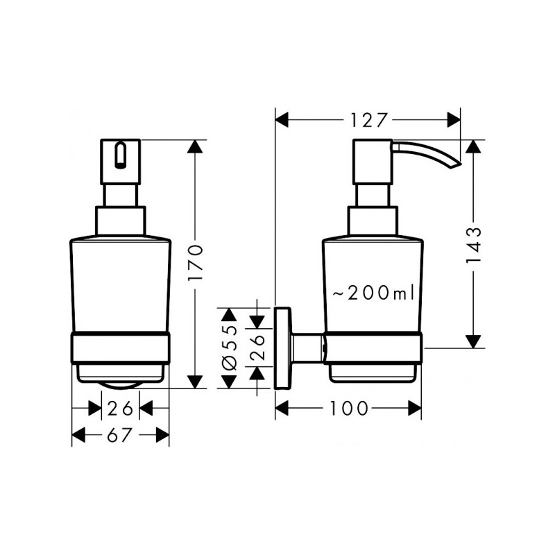 Дозатор жидкого мыла Hansgrohe Logis 41714000 хром - схема с размерами