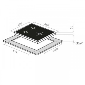 Газовая варочная панель HOMSair HGS433S Inox - схема с размерами
