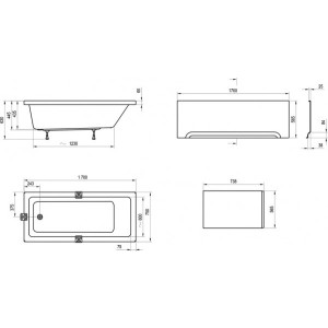 Ванна акриловая Ravak 10° CA71000000 170x75 схема