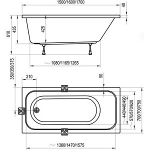 Ванна акриловая Ravak Chrome C741000000 170x75 схема