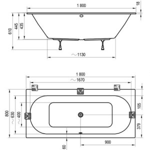 Ванна акриловая Ravak City Slim C921300000 180x80 схема