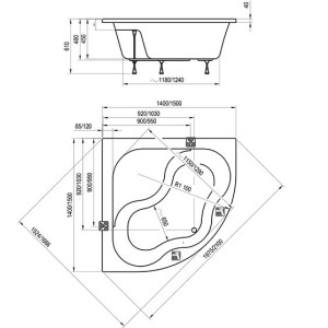 Ванна акриловая Ravak Gentiana CF01000000 140x140 схема