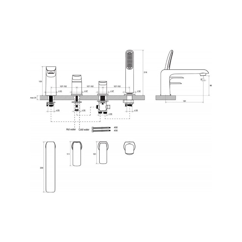 Смеситель Ravak FL 026.00 X070120 - схема с размерами