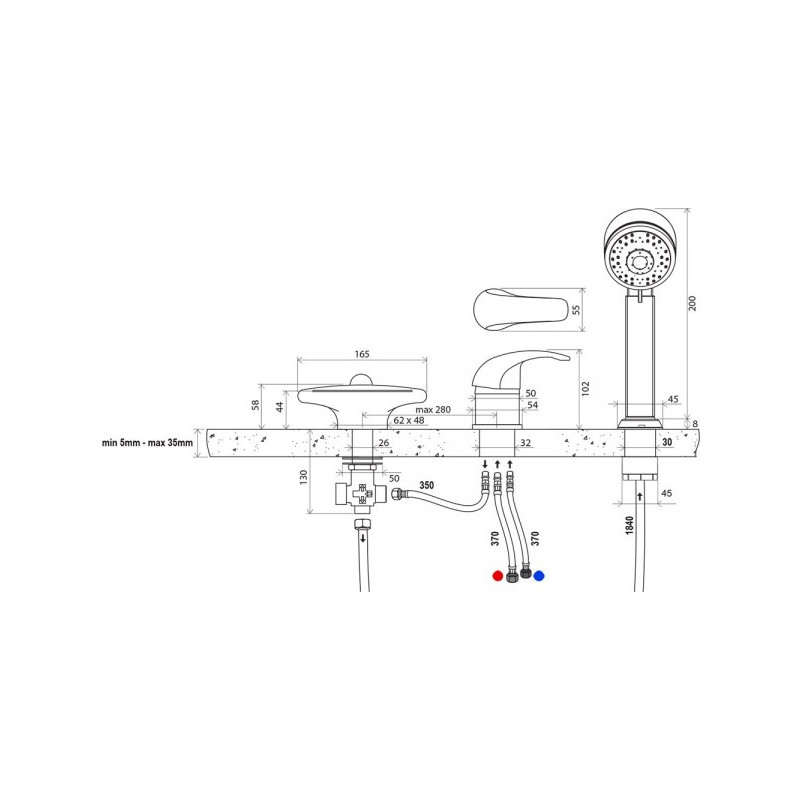 Смеситель Ravak Rosa-RS 025.00 X07P003 - схема с размерами