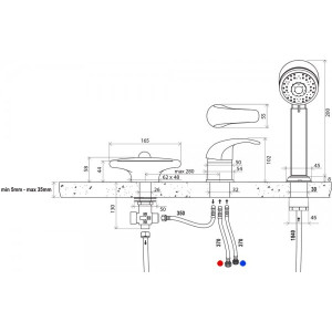 Смеситель Ravak Rosa-RS 025.00 X07P003 - схема с размерами