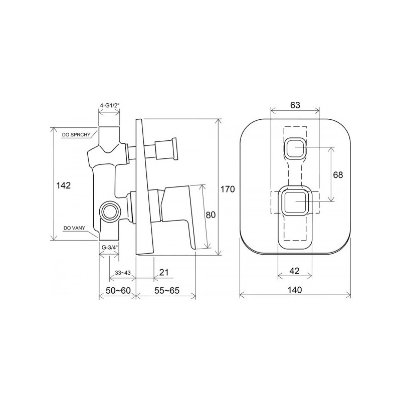 Смеситель Ravak TD 061.00 X070068 - схема с размерами