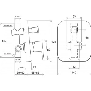 Смеситель Ravak TD 061.00 X070068 - схема с размерами