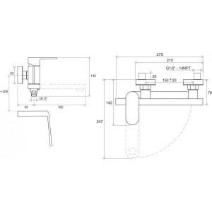 Смеситель Ravak CR 022.00/150  X070042 - схема с размерами