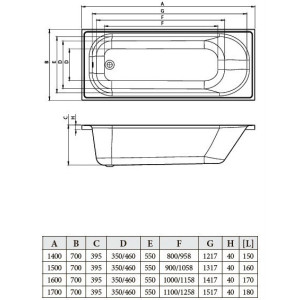 Ванна акриловая Bonito Home Daisy BH-DA-202-160/St 160x70 (с ножками) схема