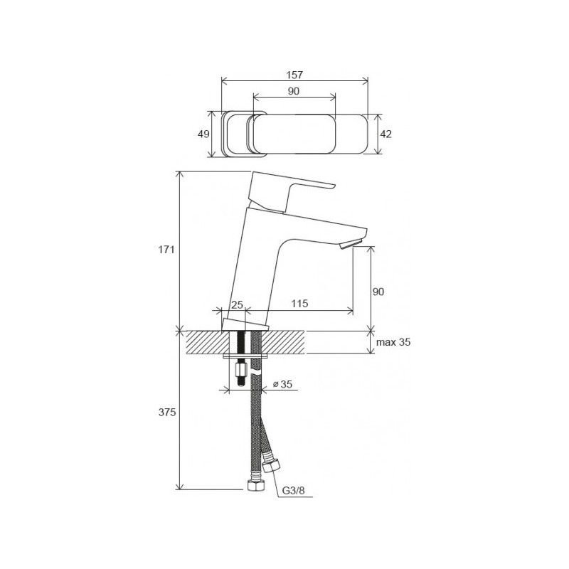 Смеситель Ravak TD F 014.00 X070129 - схема с размерами