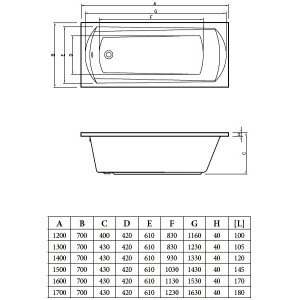 Ванна акриловая Bonito Home Selena BH-SE-501-150/St 150x70 (с ножками) схема